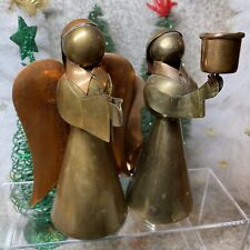 Vintage Mid Century Brass Copper Angel Candle Holder and Praying Angel PAIR picture