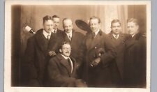 SILLY GROUP PORTRAIT OF MEN c1910 real photo postcard rppc antique wine bottle picture
