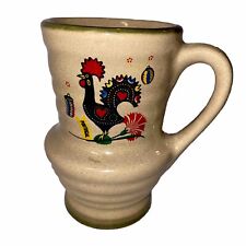 VTG Coffee Mug Cup Portugal Black Rooster Red Flowers Floral Hand Made Pottery picture