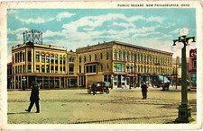 Public Square New Philadelphia Ohio White Border Unposted Postcard 1916 picture
