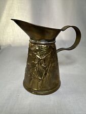 VINTAGE LOMBARD ENGLAND EMBOSSED MUSICIAN SCENE BRASS PITCHER JUG picture