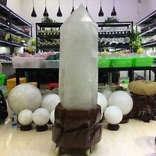 440LB Top ！Natural clear quartz obelisk carved crystal wand point reiki+stand picture