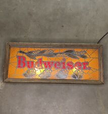Vintage Budweiser Beer Sign Faux Stained Glass Lighted Wood - SR290 picture