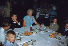 Older Woman Grandma Formal Dinner Boys Kids Eating 1960s Vintage 35mm Slide picture