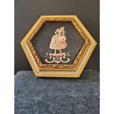 Vintage set of two pastel paintings Framed in hexagon chalkware wood frames picture