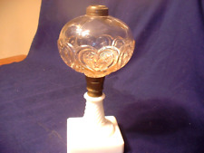 Antique HTF 19ThC EAPG Oil Lamp in the Hearts & Stars Pattern W/ Twisted Stem picture