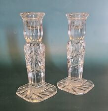 Vtg Pair Hand Cut Clear Lead Crystal Etched Candle Holder Sticks Star Design 6