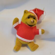 Vintage Dancing Winnie the Pooh Flocked Plastic Ornament in Santa Attire picture