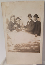 1912 REAL PHOTO Postcard Me and the Boys 4 Gents in a Boat To Ma: ILLINOIS IL picture