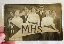 Antique Postcard RPPC Group of Students Holding Pennant Michigan Identified picture