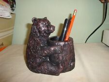 New Cute Resin Black Bear Pen and Pencil Holder-Cabin-Lodge-Rustic-Desk-Office picture