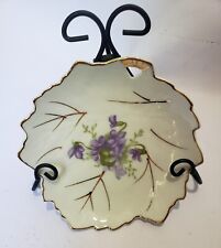 Vintage Badcock Leaf Shaped Dish with Gold Accents Purple flowers picture