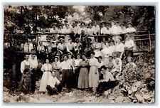 c1910's Crowd On Bridge Men Women Children New Trenton IN RPPC Photo Postcard picture