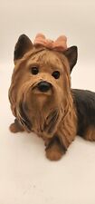 Yorkshire Terrier Dog Figurine With Pink Bow 7.5 Inch Resin, Made In USA picture