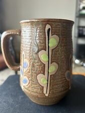 Vintage Pottery Coffee Mug Stoneware MCM Japan Drip Glaze Floral Leaf  5” Tall picture