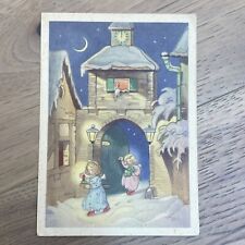 Vintage German Postcard Charlotte Baron Christmas Angels Snowy Night Dresden picture