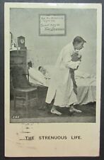 2 Men Bedroom Scene Named The Strenuous Life Vintage Comic Postcard Posted 1908 picture