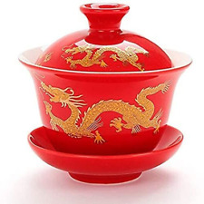 YBK Tech Porcelain Kung Fu Tea Cup and Saucer with Lid, Red (Slightly Bigger)  picture