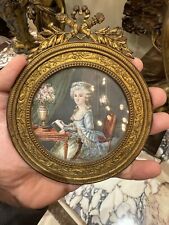 Miniature French Hand-Painted Portrait Gilt Brass Frame picture