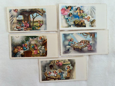 Sweet Lot of 5 Vintage Catholic Religious Mini CHRISTMAS HOLY CARDS Angels Baby picture