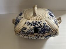 VICTORIAN CH& H WINDSOR TUNSTALL FLOW BLUE ENGLISH COVERED Soup Tureen Antique picture