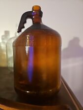 Vintage  Purex Bleach Amber Glass Bleach Jug Bottle with open Handled and Lid picture