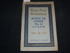 1930 MYSTIC TIE LODGE NO. 74 61ST ANNIVERSARY PROGRAM - AUGUSTA, KANSAS - J 8707 picture