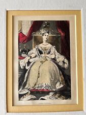 Antique Early Queen Victoria Engraving Etching print - Hand color picture