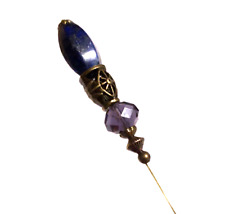 HATPIN with Vintage TIBETAN Design with BLUE Lapis Lazuli Stone & Smoke Crystal picture