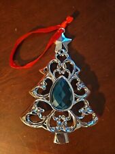 Lenox Bejeweled Christmas Tree Ornament Silverplate/Green Gem Elegant Gift picture