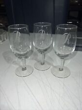 (3) CRYSTAL WINE GLASS STEMWARE BARWARE COLLECTIBLE CRYSTAL ETCHED INITIAL “R” picture