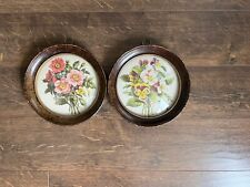  Vintage Round Frame Floral Pictures Small Set Of 2 picture