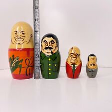 Vintage Russian Nesting Dolls Soviet Political Leaders Wooden Set of 4 Dolls picture