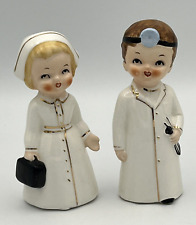 Vintage Lego Doctor Nurse Salt and Pepper Shakers Japan Shaker Set No Stoppers picture