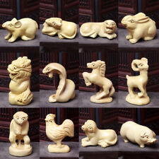 12 Pcs wood Carved japanese Zodiac Year Netsuke Figurines Statues Animals Gift picture