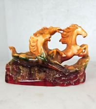 Vintage Unusual Rare Feng Shui Acrylic/Lucite Lucky 3 Running Horses Multicolor picture