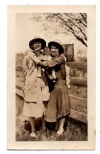 Two Nicely Dressed Women Hugging Hug Woman Smoking Pipe Vintage Snapshot Photo picture
