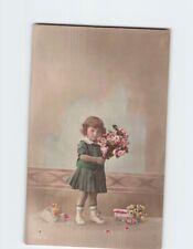 Postcard Greeting Card with Girl Gifts Flowers Picture picture