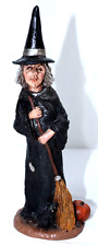 1991 JP  John Pleasants Pecan Shell Resin Hand Painted Witch Cat Halloween Broom picture