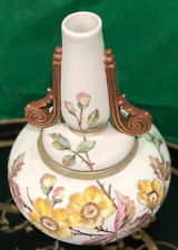 Antique 1895 Royal Rudolstadt Floral Sand Majolica Tapestry Vase Scroll Handles picture