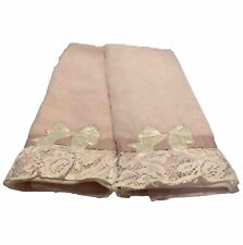 Vtg 90's Hand Towel Embroidered Ivory Lace Accents Peach Blush 16