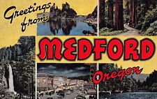 Medford Oregon OR Greetings From Larger Not Large Letter 18096N Linen Postcard picture