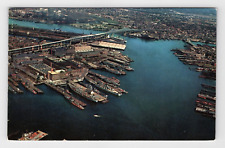 Postcard MA Boston Harbor Aerial View Boats Water New England Scenic Mass picture