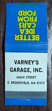 Varney's Garage Ford Cars East Brookfield MA Matchbook Cover Full 20 Matches picture