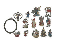 14 VINTAGE KUHN / Kuehn PEWTER ORNAMENTS Painted GERMANY Christmas ARTISAN picture