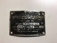 Vintage Antique Original Emerson Electric Fan Motor ID Tag Plate Type 77646-AS picture