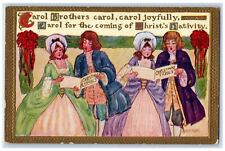 c1910's Christmas Carol Girls Singing Embossed Unposted Antique Postcard picture