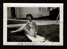 YOUNG LADY CAROLE SWIMSUIT WRIST WATCH SUNBATHING OLD/VINTAGE PHOTO- M245 picture