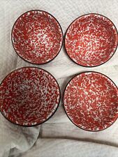 Set Of 4 Enamelware Soup/salad Bowl Speckled Red White Splatterware Rustic Farm picture