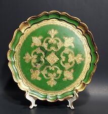 Vintage Italian Florence Green & Gold Tray 11 1/2
